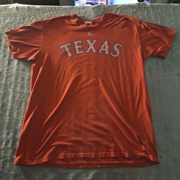 Vintage Majestic Texas Rangers #84 Fielder Red T-Shirt Jersey Size Large - Picture 1 of 6